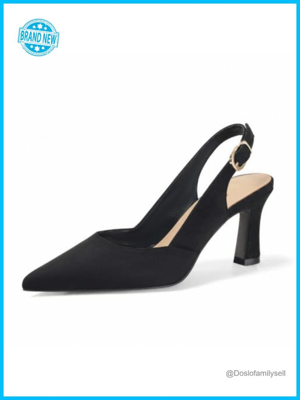 Womens Lambskin Insole Slingback Pointed Toe Block Heel Pumps